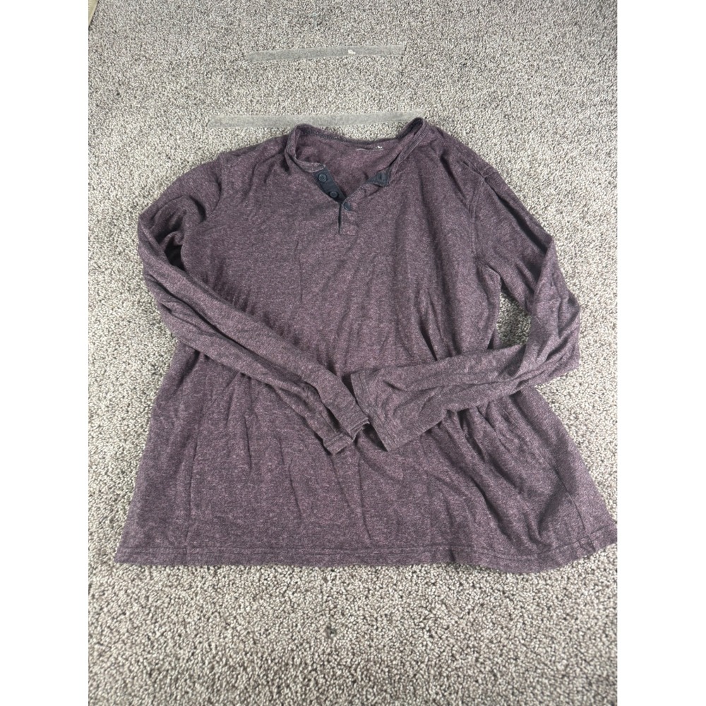 Merona Mens Long Sleeve Henley Shirt Heathered Purple Burgundy Size L Large